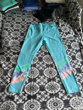 Lands End Girls’ Aqua Tie-Dye Hem Leggings
